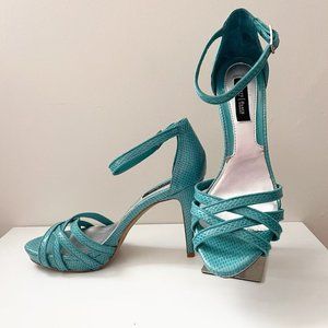 WHBM Teal Open Toe Ankle Strap Stiletto Sandals